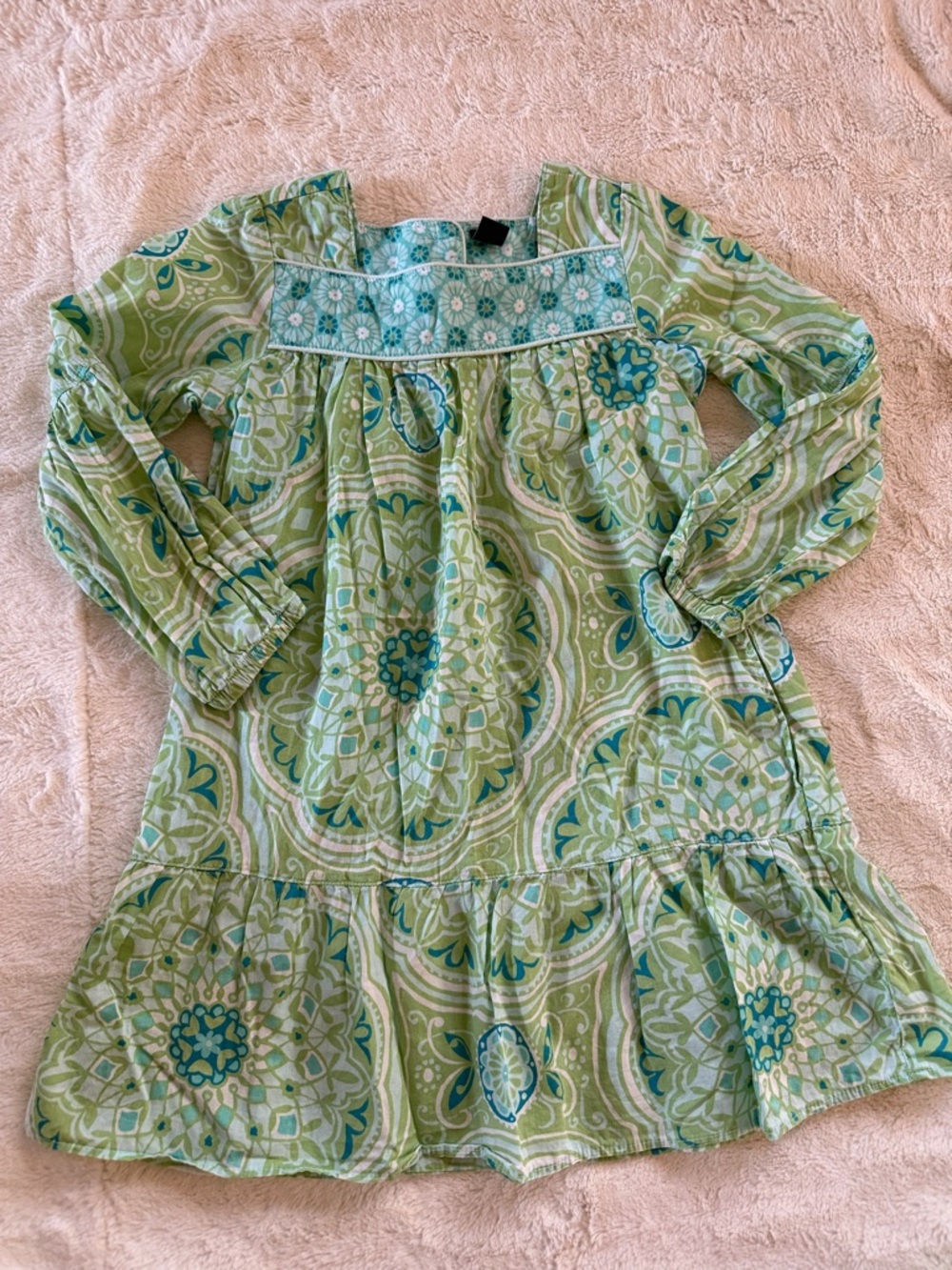 GAP 5T Green Floral Lightweight Long-Sleeve Dress